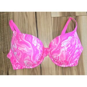Victoria Secret Pink Atomic Pink Marble Bra Pink White Size 36D Push‎ Up